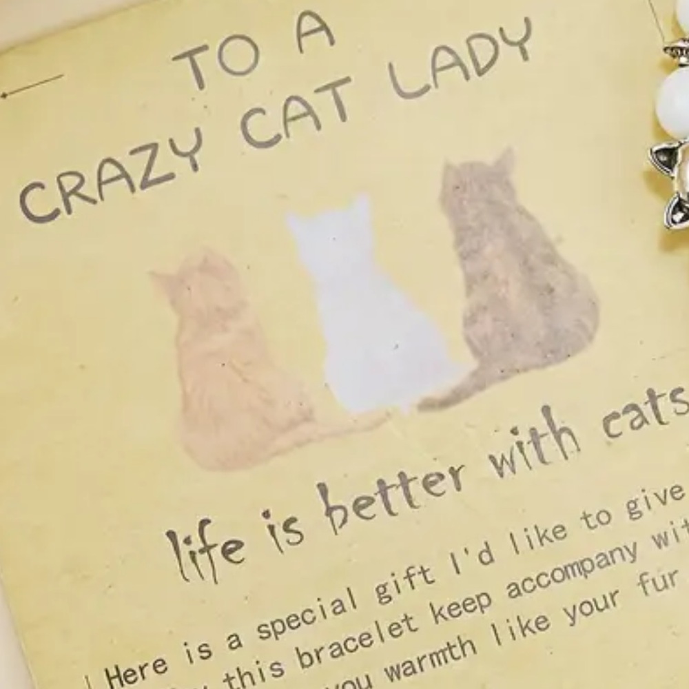 ⚡️ NIP Grey Beads Crazy Cat Lady Stretch Bracelet - Picture 3 of 3